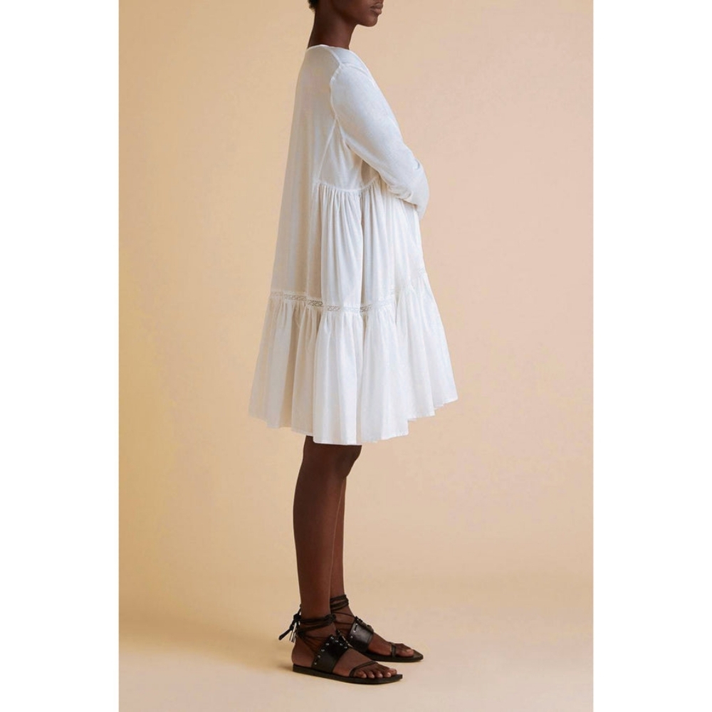 MERLETTE "Martell" EUC Black Cotton Long Sleeve Button Up Tiered Knee Dress M - Picture 6 of 9